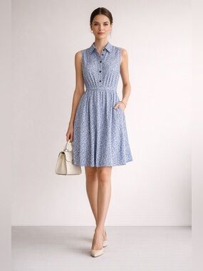 Kate Spade | Blue Floral Petals Sleeveless Shirt Dress - Size XS